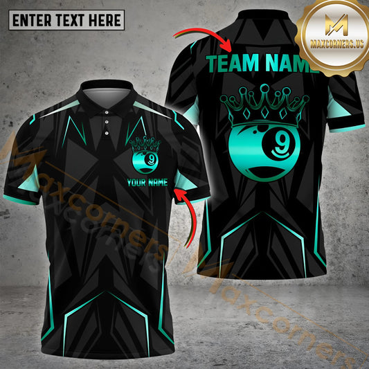 Maxcorners Billiard 9 Ball Crown King Pattern Multicolor Options Personalized Name, Team Name 3D Polo Shirt (4 Colors)