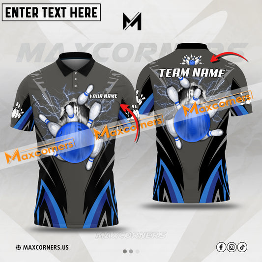 Maxcorners Bowling Ball And Pins Crack Metalic Multicolor Option Customized Name, Team Name 3D Shirt (4 colors)