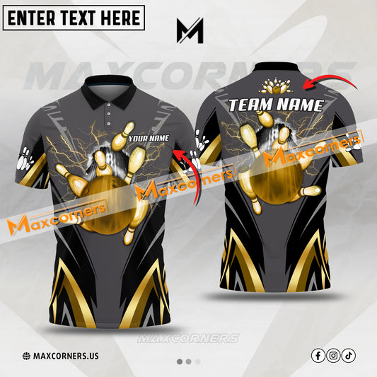 Maxcorners Bowling Ball And Pins Crack Metalic Multicolor Option Customized Name, Team Name 3D Shirt (4 colors)