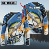 Maxcorners Tuna Fishing Blue Orange Jersey Sport Pattern Sun Protection Personalized Name Team Name 3D Shirts