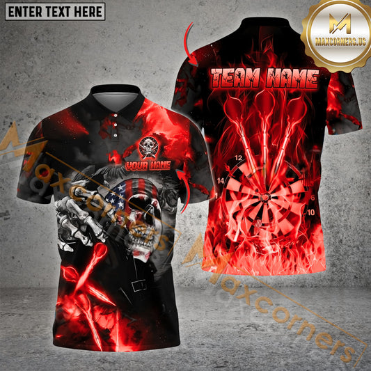 Maxcorners Darts American Skull Dropping Arrow Multicolor Options Personalized Name, Team Name 3D Polo Shirt (4 Colors)