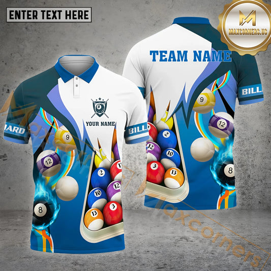 Maxcorners Billiard Light Ball 8 Flame Premium Jersey Sport Multicolor Options Personalized Name, Team Name 3D Polo Shirt (4 Colors)