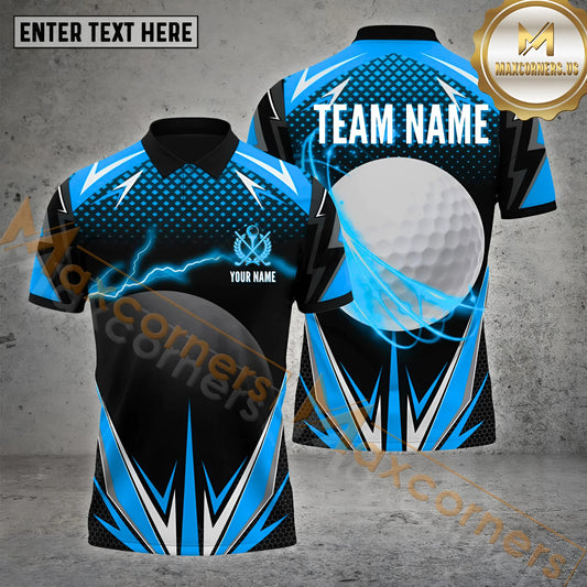 Maxcorners Golf Lightning Thunder Pattern Multicolor Option Customized Name, Team Name 3D Polo Shirt (6 Colors)