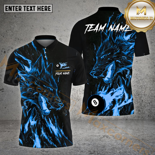 Maxcorners Billiard 8 Ball Wolf Pattern Multicolor Options Personalized Name, Team Name 3D Polo Shirt (4 Colors)
