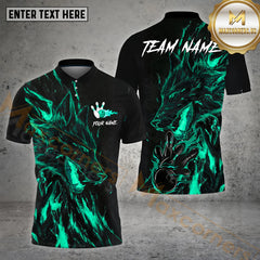 Maxcorners Bowling Ball & Pins Flame Wolf Pattern Jersey Style Personalized Name, Team Name 3D Polo Shirt (4 Colors)