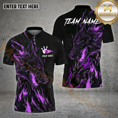 Maxcorners Bowling Ball & Pins Flame Wolf Pattern Jersey Style Personalized Name, Team Name 3D Polo Shirt (4 Colors)
