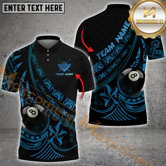 Maxcorners Billiard Maori Pattern Multicolor Options Personalized Name, Team Name 3D Polo Shirt (5 Colors)
