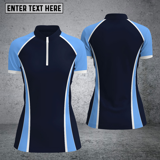 Maxcorners Custom Vintage Blue/White Stand Collar Zipper Polo Shirts For Women for Norma Gaddison