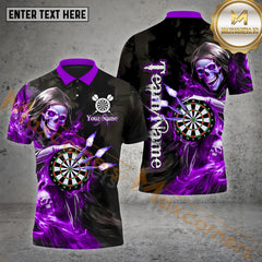 Maxcorners Darts Flame Grim Reaper Holding Dartboard Personalized Name, Team Name 3D Polo Shirt (4 Colors)