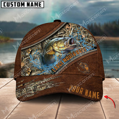 Maxcorners Large Mouth Bass Fishing Leather Pattern Personalized Classic 3D Cap