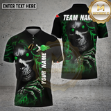 Maxcorners Bowling Shirts Skull With Bowling Ball Eye Bowling Design, Personalized Bowling Polo for Men Women, Personalized Name Team 3D Shirt