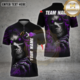 Maxcorners Bowling Shirts Skull With Bowling Ball Eye Bowling Design, Personalized Bowling Polo for Men Women, Personalized Name Team 3D Shirt