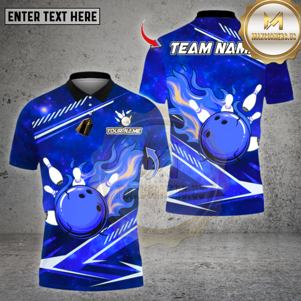 Maxcorners Bowling Shirts  Flame Bowling Design, Personalized Bowling Polo for Men Women, Personalized Name Team 3D Shirt