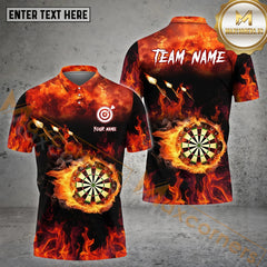 Maxcorners Darts Flame Dartboard Personalized Name, Team Name 3D Polo Shirt (4 Colors)