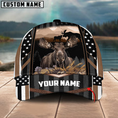 Maxcorners Moose Hunting Camo Couple Pattern Multicolor Personalized Name 3D Cap