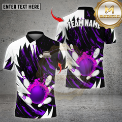 Maxcorners Bowling White Pattern Flaming Ball Impact Multicolor Options Personalized Name, Team Name Unisex 3D Shirt