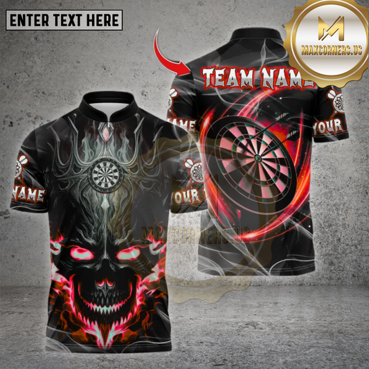 Maxcorners Darts Flame Skull Bullseye Multicolor Options Personalized Name, Team Name Unisex 3D Shirt