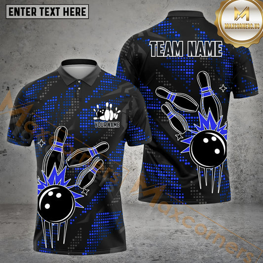 Maxcorners Dynamic Bowling Ball & Pins Jersey Multicolor Options Personalized Name, Team Name 3D Shirt (4 Colors)
