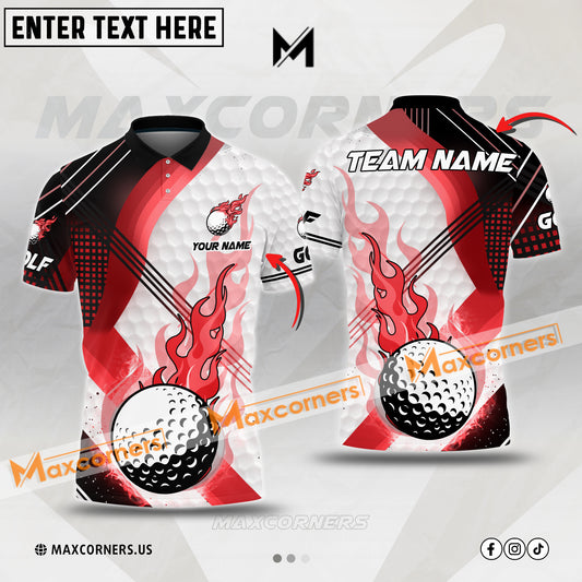 Maxcorners Golf Polo Shirt Jersey Sport Golf Fire Multicolor Custom 3D Polo Shirt