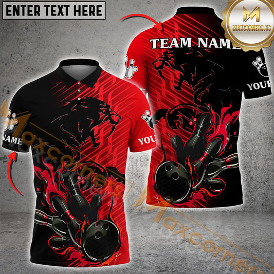 Maxcorners Bowling Flame Pattern Lion Multicolor Options Personalized Name, Team Name 3D Shirt (4 Colors)