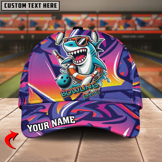 Maxcorners Funny Shark Bowling Ball Graffiti Pattern Multicolor Personalized Name 3D Cap (4 Color)