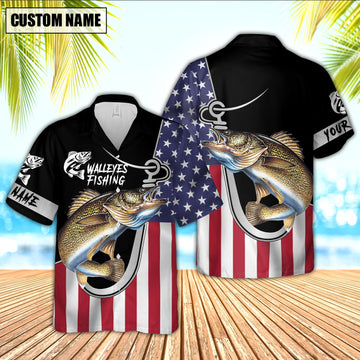 Maxcorner Walleyes Fishing Flag US Personalized 3D Hawaiian Shirt