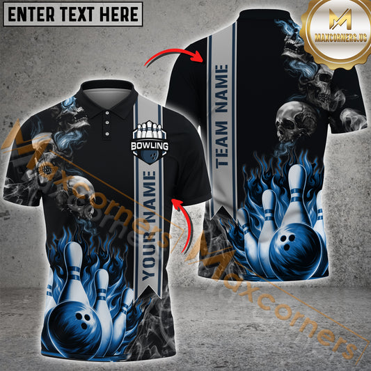 Maxcorner Bowling Ball & Pins Smoke Skull Gang Multicolor Option Customized Name 3D Shirt (4 Colors)