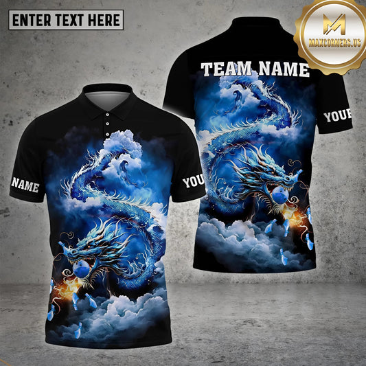 Maxcorners Flying Dragon Bowling Jersey Multicolor Customized Name, Team Name 3D Polo Shirt (4 Colors)