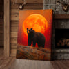 Maxcorners Bear Canvas Wall Art – Majestic Black Bear with Fiery Orange Full Moon – Rustic Wildlife Lodge & Cabin Decor