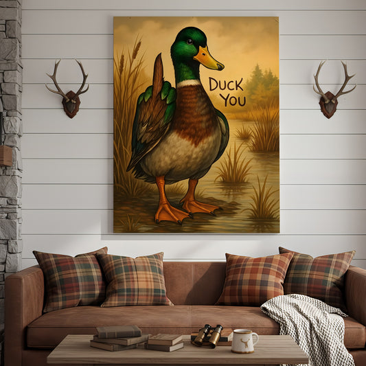 Maxcorners Funny Mallard Duck Canvas Wall Art – Cheeky Bathroom Decor, Rustic Lake House & Farmhouse Print