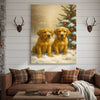 Maxcorners Christmas Golden Puppies Canvas Wall Art – Cute Labrador Dog Holiday Canvas Print, Winter Pet Wall Decor Gift