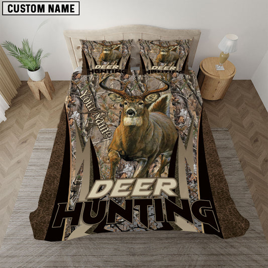 Maxcorners Custom Text Deer Hunting Grass Brown Camo Pattern Bedding Set 3D All Over Printed