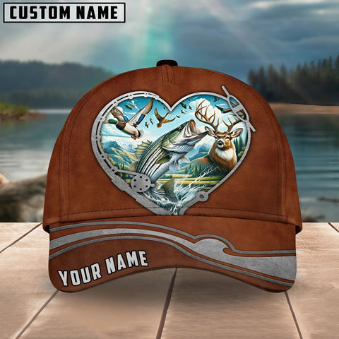 Maxcorners Striped Bass Fishing Heart Customized Name 3D Cap