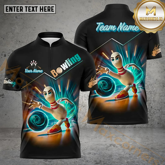 Maxcorners Bowling & Pins Funny Pins Bowling Ball Pattern  Multicolor Option Customized Name, Team Name 3D Polo Shirt (4 Colors)