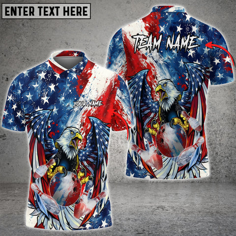 Maxcorners Eagle Color Of USA Flag  Bowling Jersey Personalized Name, Team Name 3D Shirt