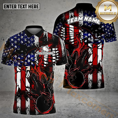 Maxcorners USA Flag And Wing  Bowling Jersey Personalized Name, Team Name 3D Shirt