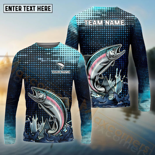 Maxcorners Customize Name Salmon Fishing Sky Blue Black Shirt