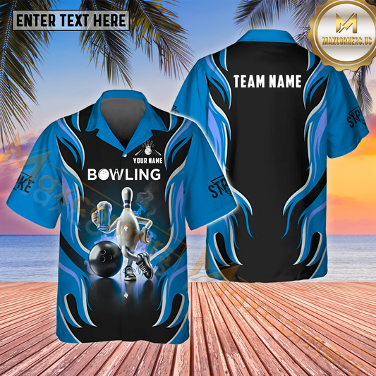 Maxcorners Pins With Beer Bowling Multicolor Customized Name, Team Name Hawaiian Shirt (4 Colors)