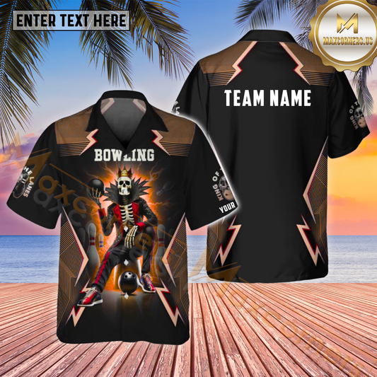 Maxcorners Strike King Skull Bowling & Pins Multicolor Customized Name, Team Name Hawaiian Shirt (4 Colors)