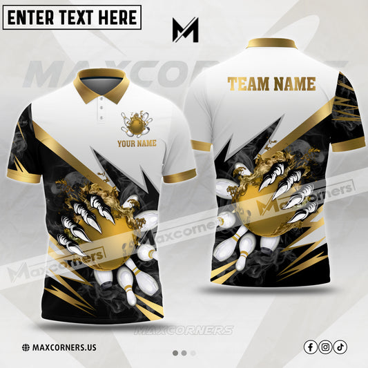 Maxcorners Bowling & Pins Jersey Multicolor Option Customized Name, Team Name 3D Polo Shirt (4 Colors) 01
