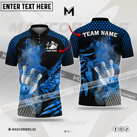 Maxcorners Bowling & Pins Dragon Multicolor Option Customized Name, Team Name 3D Polo Shirt (4 Colors) 04