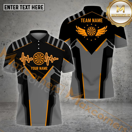 Maxcorners Darts Heartbeat Wings Dartboard Multicolor Options Personalized Name, Team Name 3D Polo Shirt (4 Colors)