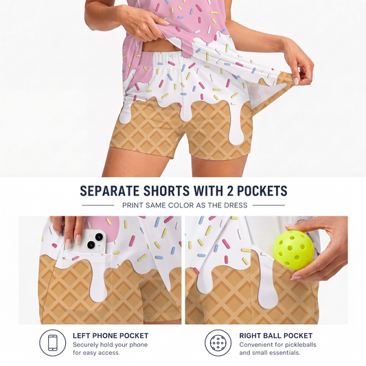 Maxcorners Pickleball Sleeveless Zipper Sports Dress Set Melting Ice Cream Sprinkle Pattern