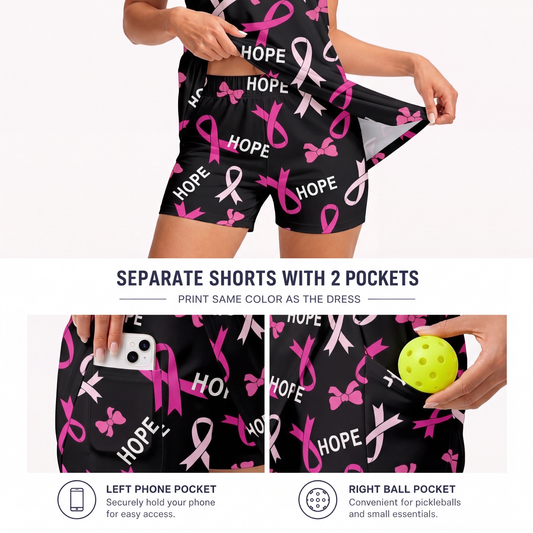Maxcorners Pickleball Sleeveless Zipper Sports Dress Set Pink Ribbon Hope Pattern