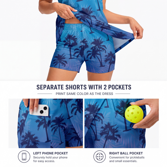 Maxcorners Pickleball Sleeveless Zipper Sports Dress Set Tropical Palm Tree Pattern