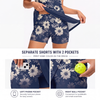 Maxcorners Pickleball Sleeveless Zipper Sports Dress Set Navy Blue Ivory Floral Print