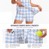 Maxcorners Pickleball Sleeveless Zipper Sports Dress Set Light Blue Argyle Print