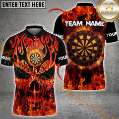 Maxcorners Darts Skull Fire Pattern Personalized Name, Team Name 3D Shirt (4 colors)
