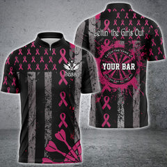 Maxcorners Personalized Grunge US Flag Pink Ribbon Patriotic Darts Shirt For Men, Breast Cancer Darts Jersey MT3107 For Jamie