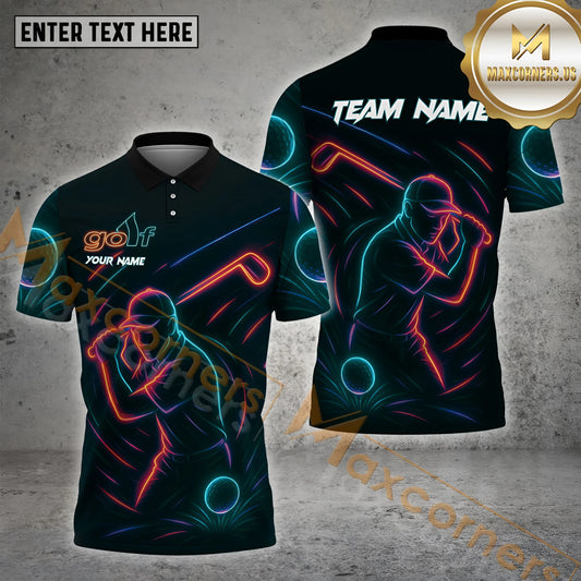 Maxcorners Golf Shirt Neon Swing Line Art Multicolor Options Personalized Name, Team Name 3D Shirt (4 Colors)